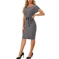 thumbnail image 2 of INSPIRE CHIC Tweed Dress for Women's Midi Round Neck Drop Sleeves Knee Length Dress Pink XS, 2 of 5