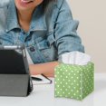 thumbnail image 6 of Psesaysky PU Leather Tissue Box Cover Square - Green Polka Dot Tissue Cube Box Holder with Bottom Belt, Decorative Organizer for Vanity Toilet Night Stand Table Office Car, 6 of 7