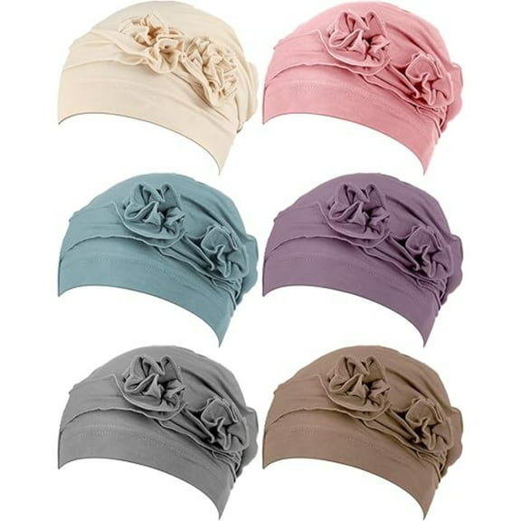 6 Pcs Ultra-Soft Stretchable Chemo Turbans for Women - Floral Design Comfortable Headwear for Cancer Patients, Daily Use & Gifts