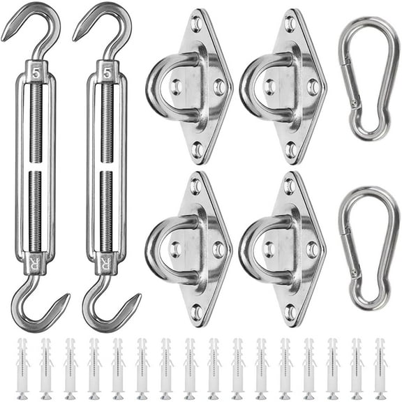 Sun Shade Sail Hardware Kit, 40 Pieces Heavy Duty Stainless Steel Awning Attachment Set for Rectangle and Square Sunshade Sail for Garden Lawn Outdoor, M5