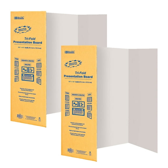 BAZIC White Trifold Presentation Corrugated Display Board 28" x 40", 2-Pack