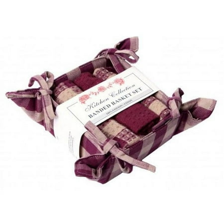Bread Basket Set Burgundy Check