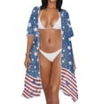 thumbnail image 3 of Xoenoiee American Flag Swirl Print Half Sleeve Women's Sheer Mesh Short Sleeve Swimwear 4th of July Long Kimono Cardigan Summer Boho Beach Cover Up Tops for Vacation Beach, 3 of 7