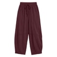 thumbnail image 4 of LIaqionyy Womens Cotton Linen Pants Baggy Wide Leg Lounge Elastic Waist Drawstring Lightweight Trousers with Pockets, 4 of 8