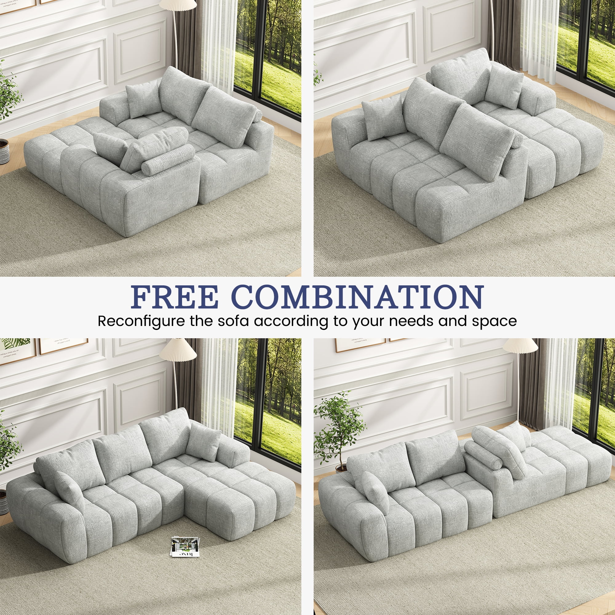 101" Cloud Sectional Couch with L-Shaped Chaise, Modular Sectional Sofa with Deep Seat, Comfy Corduroy Boneless Couches for Living Room, No Assembly Required, Pearl Gray
