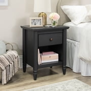 My Texas House Monroe 1-Drawer Nightstand with USB and Outlet, Black Oak Finish