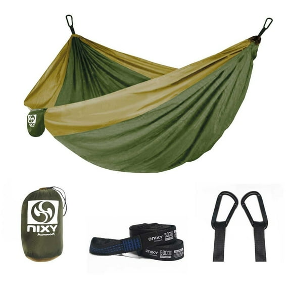 NIXY Lightweight Portable Single Double Hammock, Tree Friendly Suspension Straps, 9.8' Long x 6.5' Wide, Green