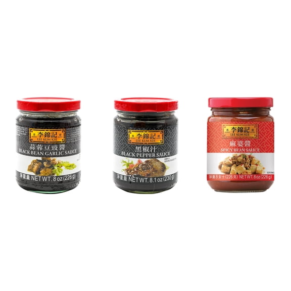 NineChef Brand Spoon Plus 3 Pack Lee Kum Kee Cooking Sauce, 3 Flavors(Black Bean Garlic Sauce,Black Pepper Sauce,Spicy Bean Sauce)