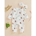 thumbnail image 5 of Baby Toddler Zip Up Christmas Jumpsuit 0 3 6 12 Months Gingerbread Man Print Round Neck Long Sleeve Romper Headband Outfits, 5 of 9