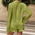 thumbnail image 4 of Women's 2 Piece Shorts Sets Pleated Button Down Long Sleeve Solid Color Shirt Outfits Summer Hawaiian Beach Vacation Loose Suits, 4 of 6