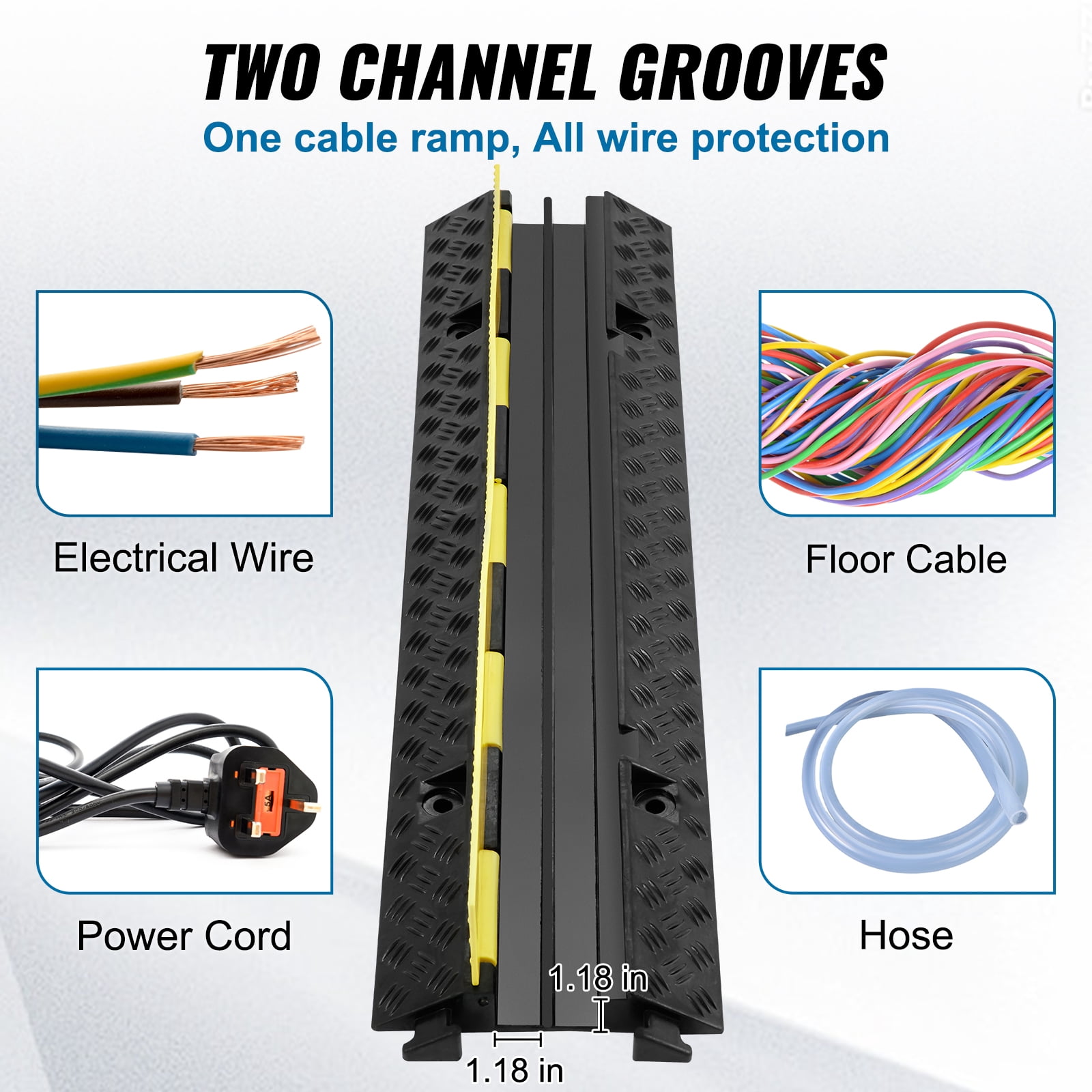 VEVOR 5 PCs Cable Protector Ramp 2 Channel 12000 lbs Load Wire Cable Cover Ramp
