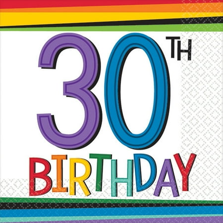 30th Birthday Beverage Napkins - Rainbow 30th Birthday Beverage Napkins (16 Count)