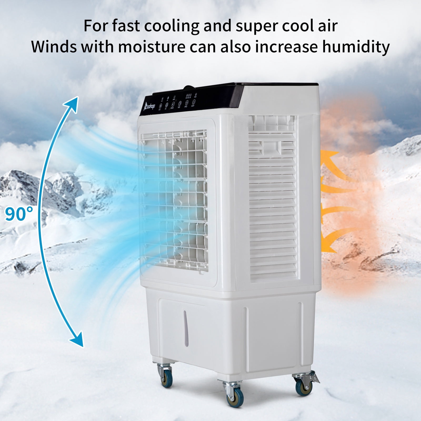 Evaporative Air Cooler, 2353CFM Portable Cooling Fan w/ Humidifier, Indoor Outdoor Swamp Cooler for Home Patio, 7.9GAL Water Tank, 4 Ice Packs, 3 Speeds, 90°Swing