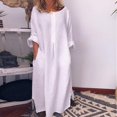 thumbnail image 2 of CHOK Robe d'Été en Coton et Lin pour Femmes Col Rond Coupe Ample Robe Chemise Unie Grande Taille Lin Décontracté Long Cover Ups, 2 of 4
