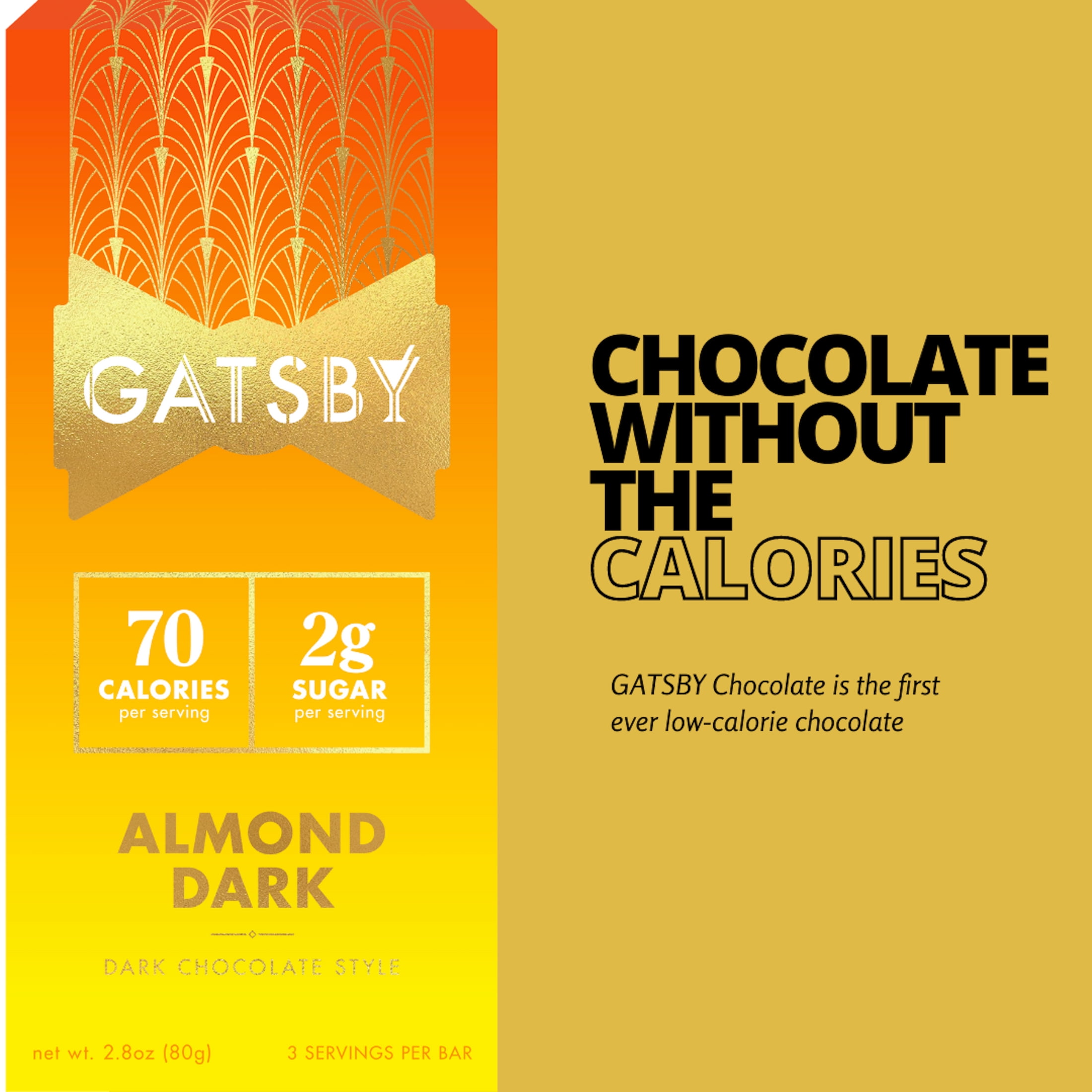 Gatsby Almond Dark Chocolate Style Bars, Guilt-Free Low Sugar, 2.8 oz