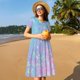 thumbnail image 4 of Fotbe Fantasy Gradient Vestido Largo de Moda para Mujer, Vestido Tipo Camiseta con Manga Corta y Estilo Casual a Rayas y Bloques de Color, 4 of 6