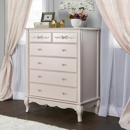 Evolur Aurora 5 Drawer Tall Chest, Blush Pink Pearl