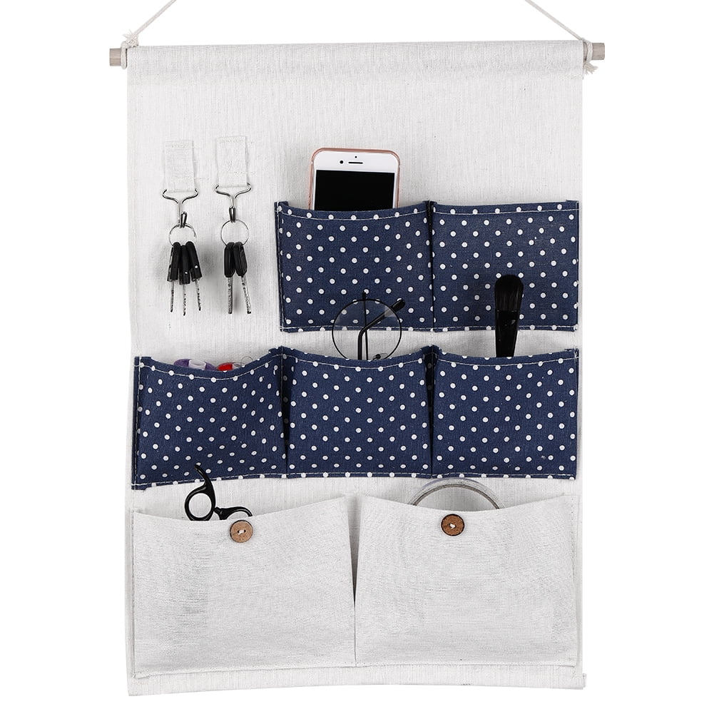 Pattern 3 Packs Hanging Storage Bag with 7 Pockets and 2 Pothook Waterproof Wall Door Organizer for Bedroom Bathroom Closet Adorable Style 