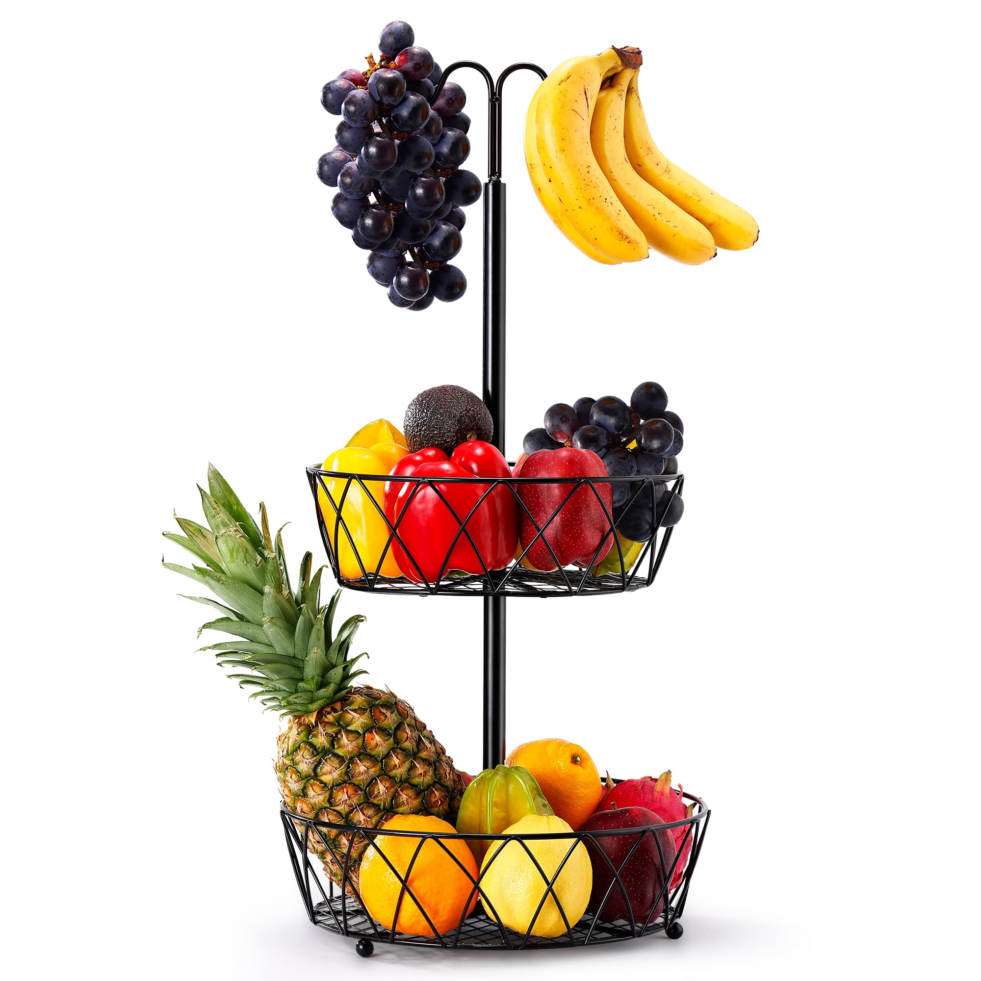 CAMPMOY 2 Tier Fruit Basket Bowl with Banana Hanger for Kitchen