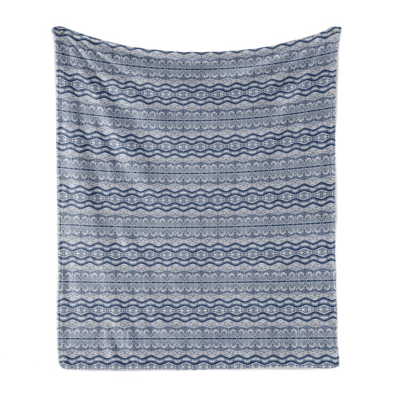 Tribal Soft Flannel Fleece Throw Blanket, Geometric Striped Chevrons Psychedelic Inspired Waves Illustration, Cozy Plush for Indoor and Outdoor Use, 60" x 80", Sky Blue Eggshell, by Ambesonne