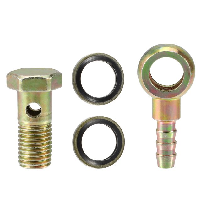 Unique Bargains 1Set Banjo Bolt Kit M12x1.5 Brake Line Fitting Adapter with Copper Washers for Car Iron Bronze Tone