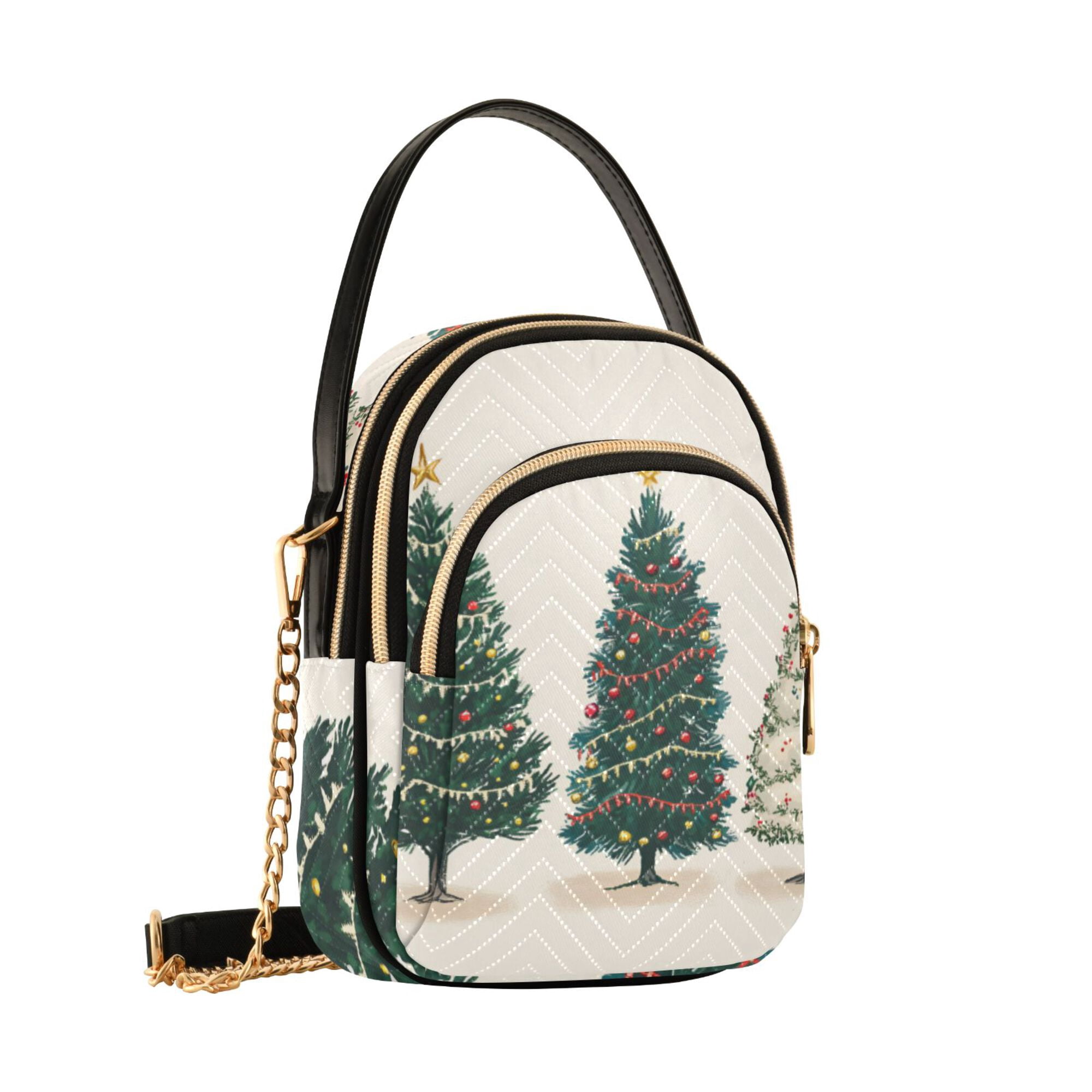 FORMRS Crossbody Bag for Women Quilted Travel Shoulder Cell Phone Purse with Chain Strap Handbag, Hand Drawn Christmas