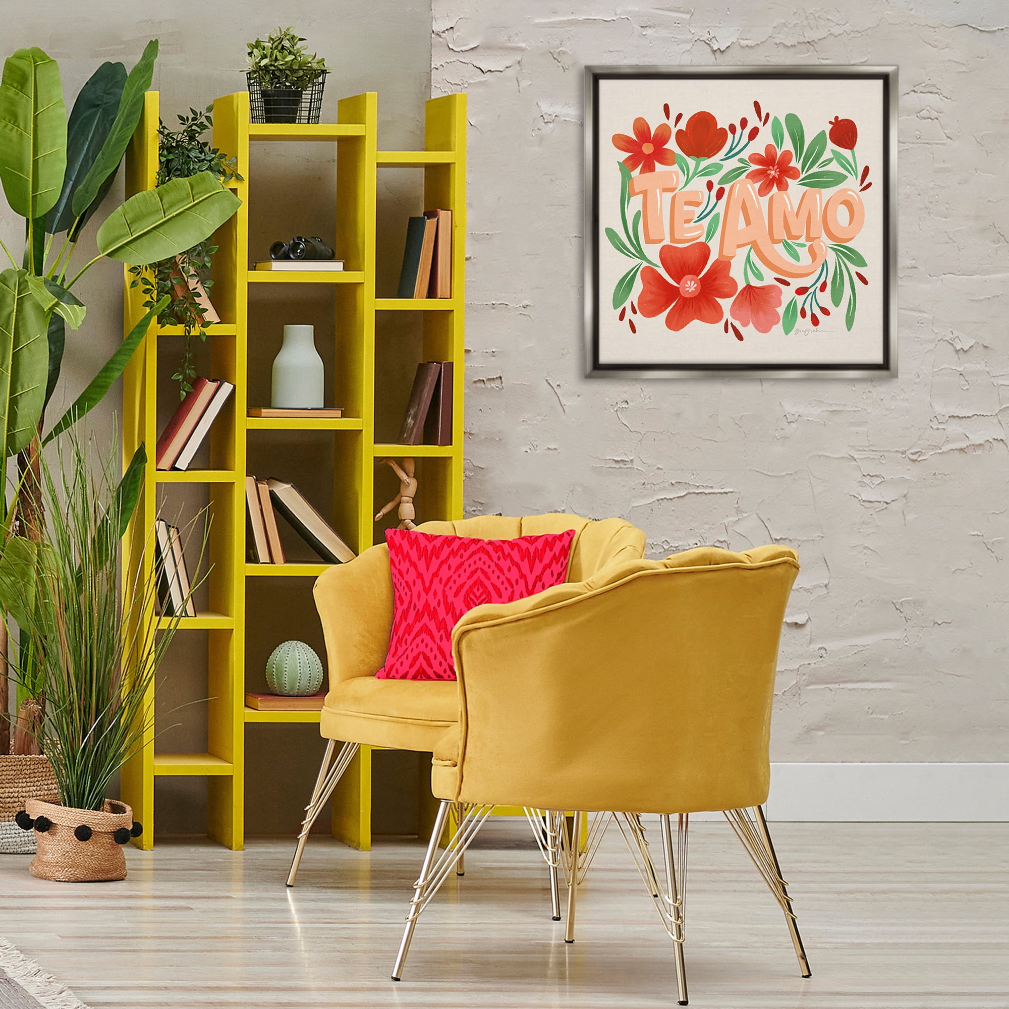 Stupell Industries Te Amo con Flores Rojas Floral & Botanical Painting Gray Floater Framed Art Print Wall Art, 25 x 25