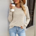 thumbnail image 6 of Fengqque Women Ribbed Knit Long Sleeve Top Crew Neck Slim Fit Stretch Casual Solid Color Waist Cinched Blouse Beige S, 6 of 8