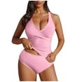 thumbnail image 2 of qucoqpe Womens Tankini Swimsuits Fashion Solid Color Two Piece Tummy Control Bathing Suits Vacation Beach Swimwear, 2 of 7