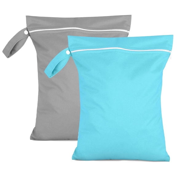 2PCS Wet Bags 15.7×11.8 inch Medium Wet Dry Bag for Swimsuit and Towels Waterproof Beach Swimming Bag, Wet Dirty Clothes Gym Bags with Handle (Grey & Blue)