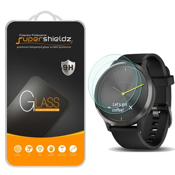 [2-Pack] Supershieldz for Garmin vivomove HR Tempered Glass Screen Protector, Anti-Scratch, Anti-Fingerprint, Bubble Free