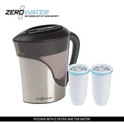 Zero Water 11 Cup Stainless Steel Pitcher With Free Water Quality Meter and 2 Extra Filters