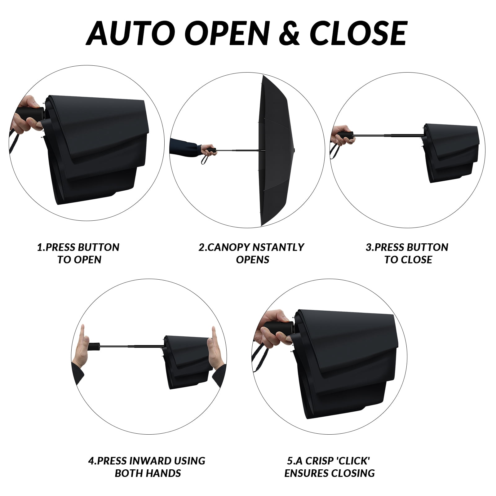 OSIMIG 5 Pcs Travel Umbrella, Small Black Compact Umbrellas Bulk, Automatic Windproof Portable Umbrellas for Rain, Men and Women