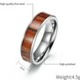 thumbnail image 3 of 4MM/6MM/8MM Silver Band Men Women 316L Stainless Steel Wood Inlay Ring Size 6-12, 3 of 9
