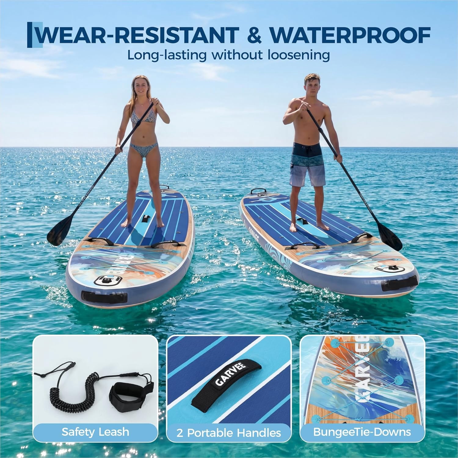 Garvee 11ft Inflatable Stand up Paddle Boards with Premium SUP Accessories, Brown & Blue