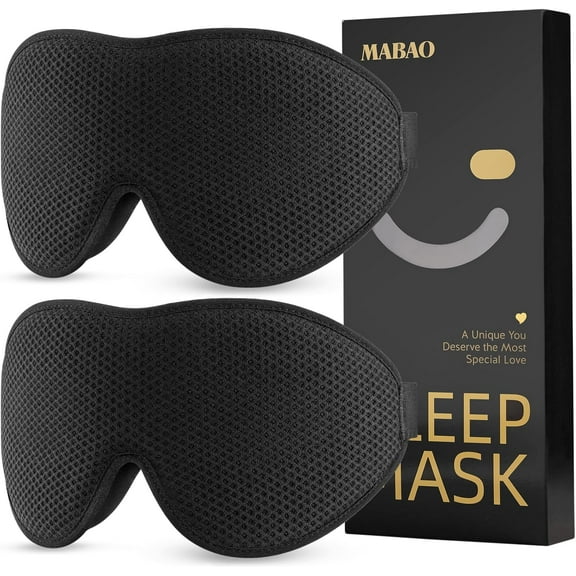 NestE 2 Packs Sleep Mask for Side Sleeper, Eye Mask for Sleeping Women Men, 3D Contoured Cup No Eye Pressure 100% Light Blocking Sleeping Mask with Adjustable Strap Night Blindfold Flight, Nap, Black