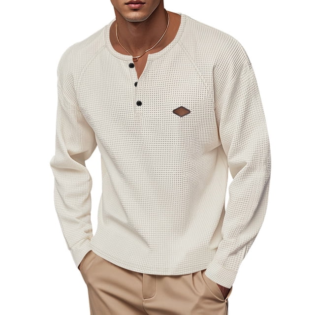 Amzcrzy Sudadera Para Hombre, Moda Informal, Botones, Cuello Redondo, Manga Larga, Beige, L