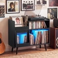 thumbnail image 2 of Gymax Record Player Stand w/LED Light Power Outlets Sliding Door Vinyl Storage Holder Black, 2 of 10