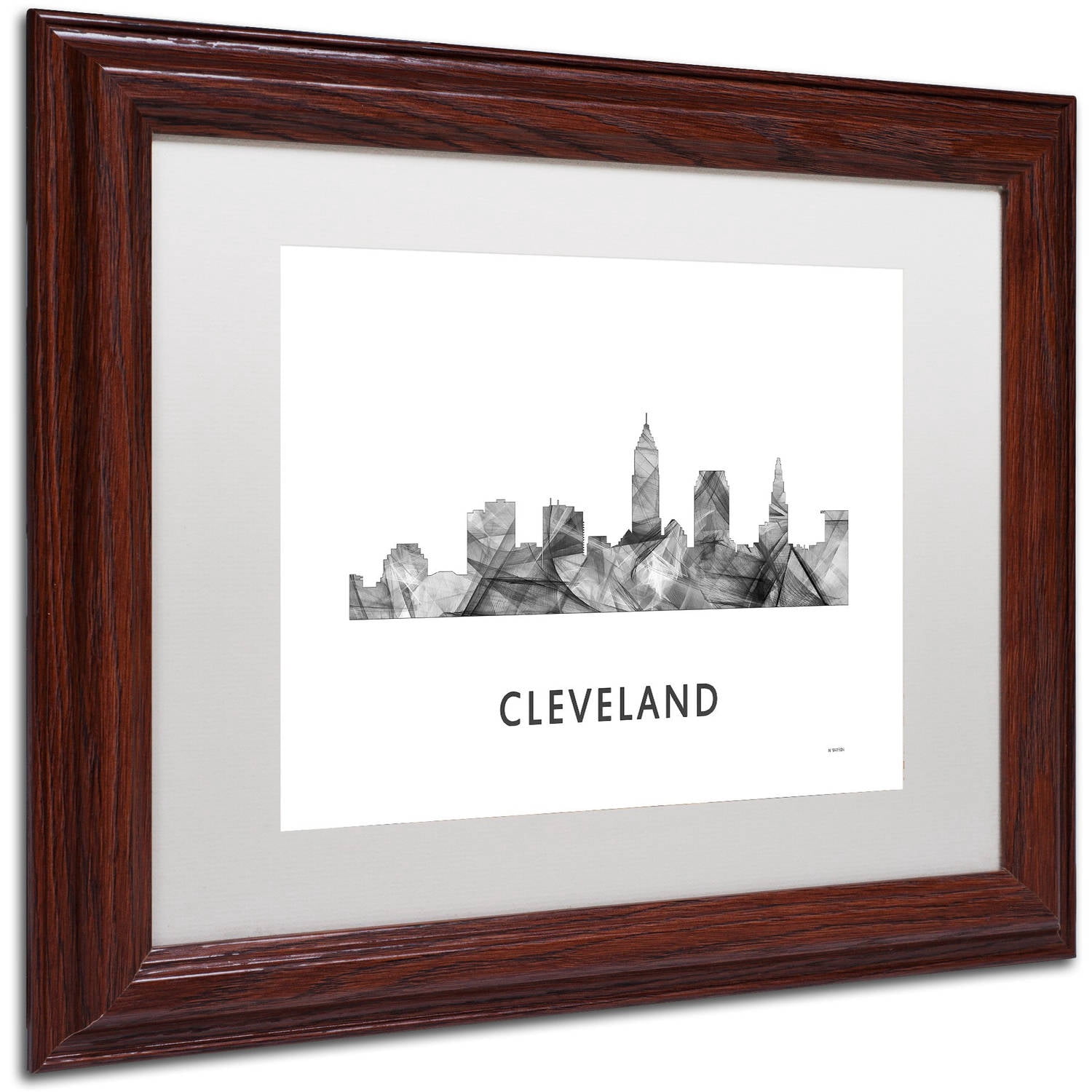 Trademark Fine Art 'Cleveland Ohio Skyline WB-BW' Canvas Art by Marlene Watson, White Matte, Wood Frame