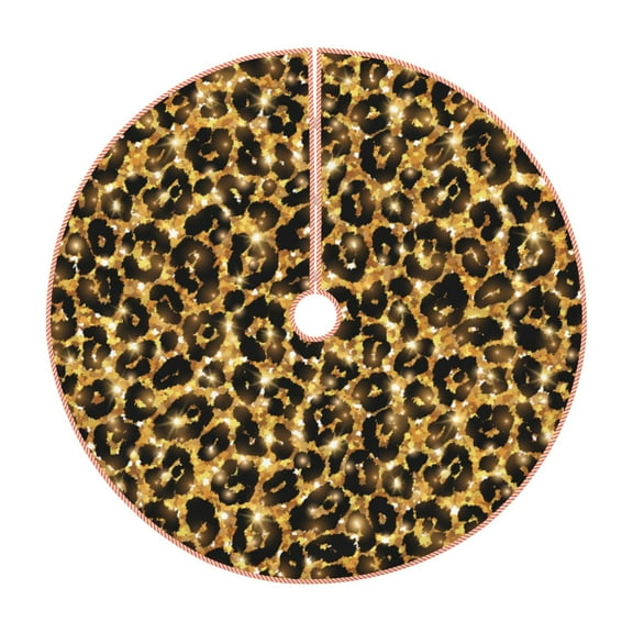 Fuzoiu Gold Glitter Leopard Print Christmas Tree Skirt,Xmas Christmas Decorations,Xmas Tree Mat for Farmhouse Holiday New Years Home Party Decor Tree Rugs-30"