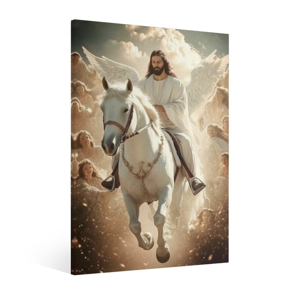  Vintage Jesus on horseback Canvas Wall Art Paint, Jesus Pictures Canvas Print Posters Wall Decor, Christian Christmas Wall Art Home Church Decor for Living & Prayer Room Bedroom Wall Decor Framed