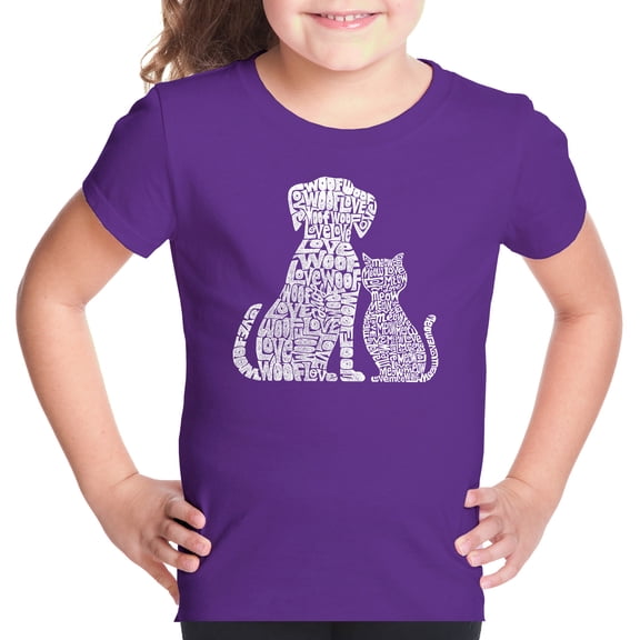 Girl's Word Art T-shirt - Dogs and Cats