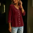 thumbnail image 4 of Long Sleeve Tops for Women Baeitkot V Neck Button Down Velvet Babydoll Shirt Loose Fit Tunic for Casual Fall Wardrobe Wine M, 4 of 8