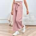 thumbnail image 5 of Toddler Athletic Sweatpants New Teen Girls Plus Size Pants Lightweight Wide Leg High Waist Tie Knot Casual Loose Trousers with Pockets Pinky 120, 5 of 7
