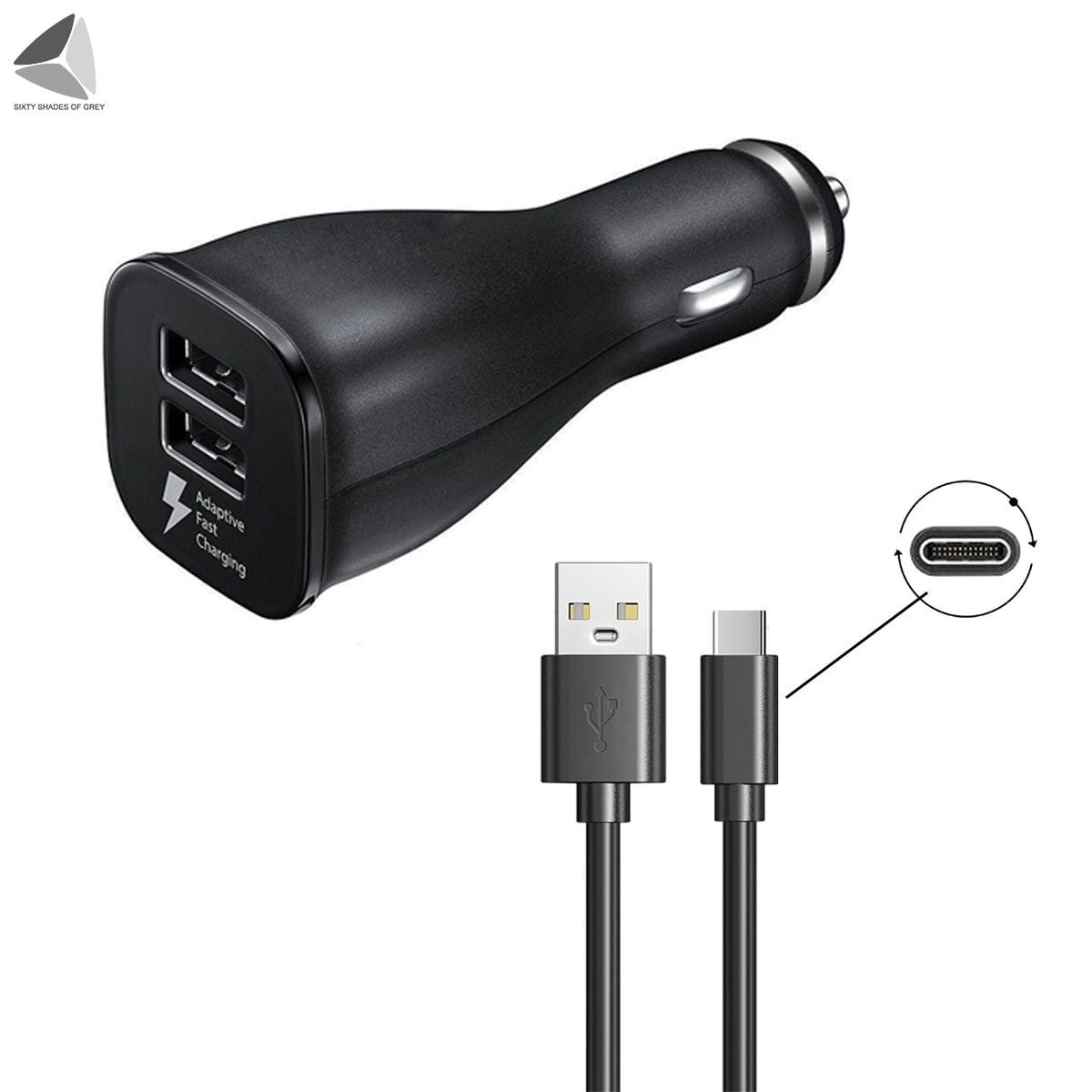 Sixtyshades Dual USB Car Charger Fast Charge 2.0 Amps Car Adapter with Charging Cable for iPhone13/12/XR/XS, Samsung Galaxy S22 S21 (Black) -