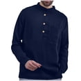 thumbnail image 2 of Blusa y camisa de manga larga con cuello alto para hombre, color liso, informal, holgada, a la moda, con botones y bolsillo, blusa de manga larga con cuello alto, blusa de poliéster para hombre, 2 of 6