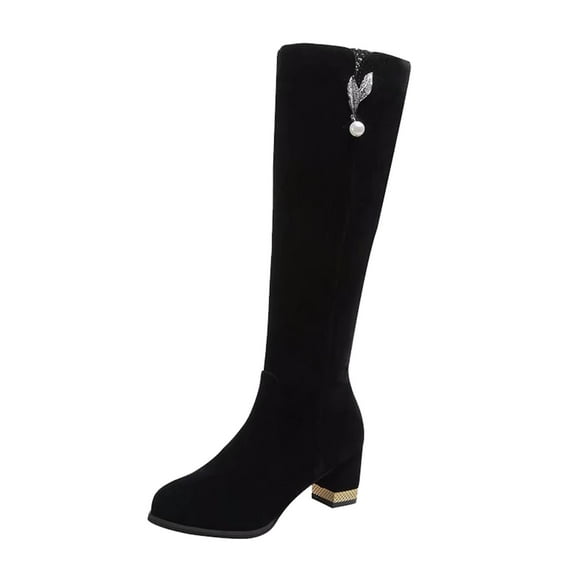 PEASKJP Women's Heeled Knee High Boots Knee High Riding Combat Comfortable Gothic Motorcycle Boots for Women with Zipper Chunky Heel, Black 40