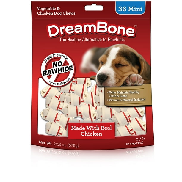 DreamBone RawhideFree Mini Chews With Real Chicken 36 Count, for Dogs