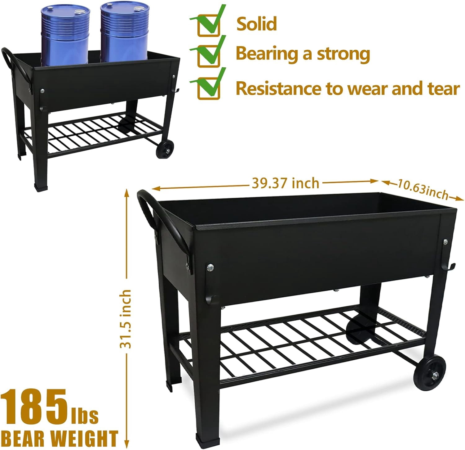 Large Planter Raised Beds with Legs Outdoor Metal Planter Box on Wheels Elevated Garden Bed for Vegetables Flower Herb Patio 40x 11 x 31.5 in