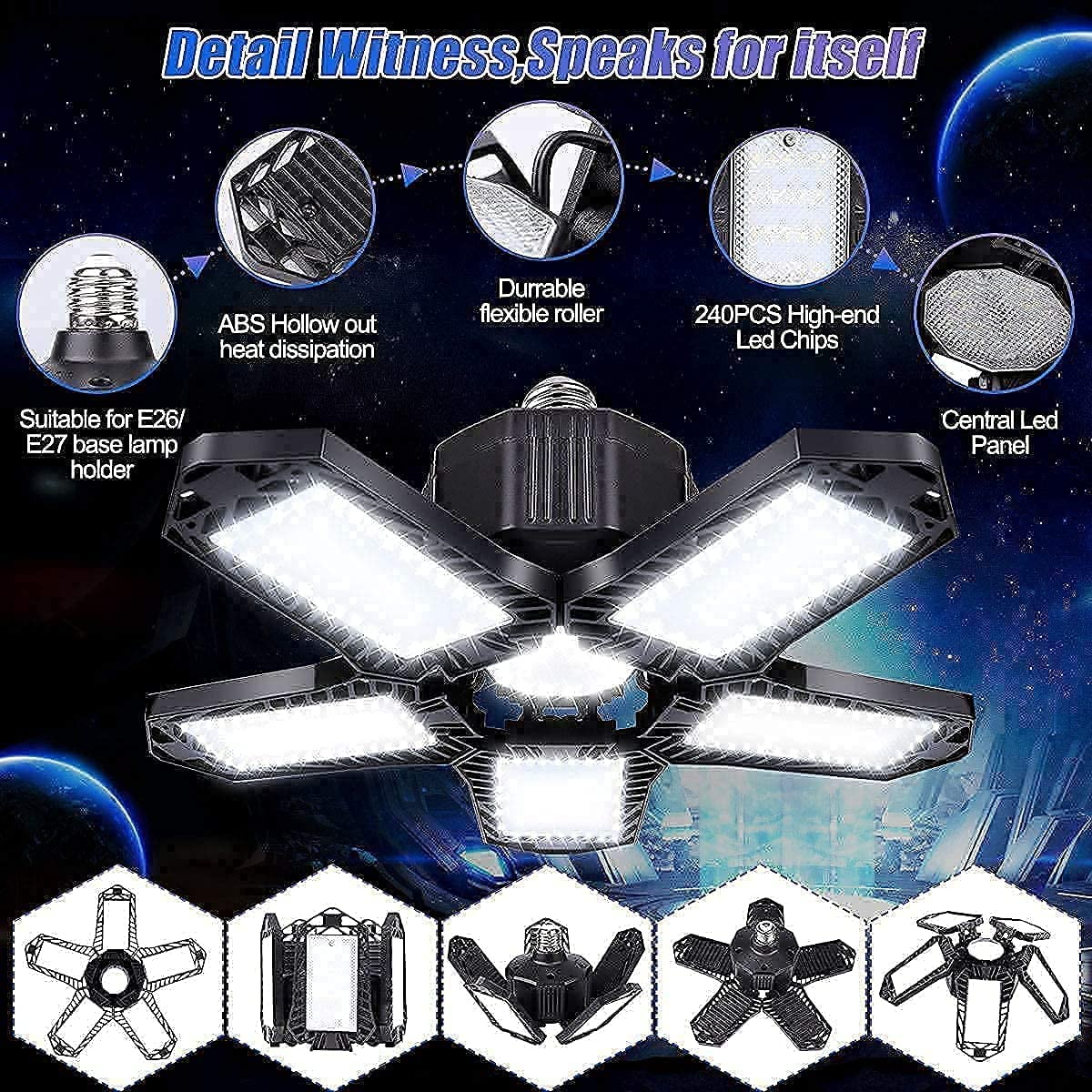 General LED Garage Lights Adjustable 5-Leaf 100W 10000 Lumens Daylight